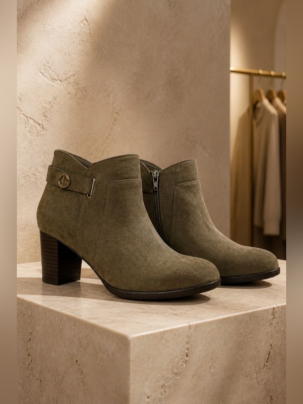 Women's Suede Ankle Booties in Olive Green